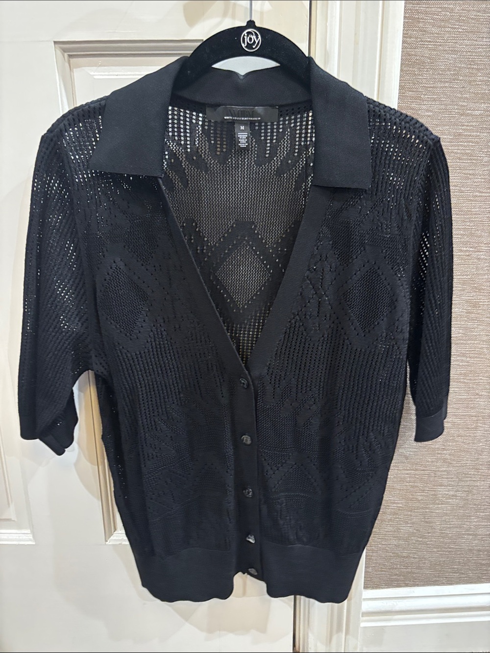 White House Black Market Black Short Sleeve Knit Button Cardigan